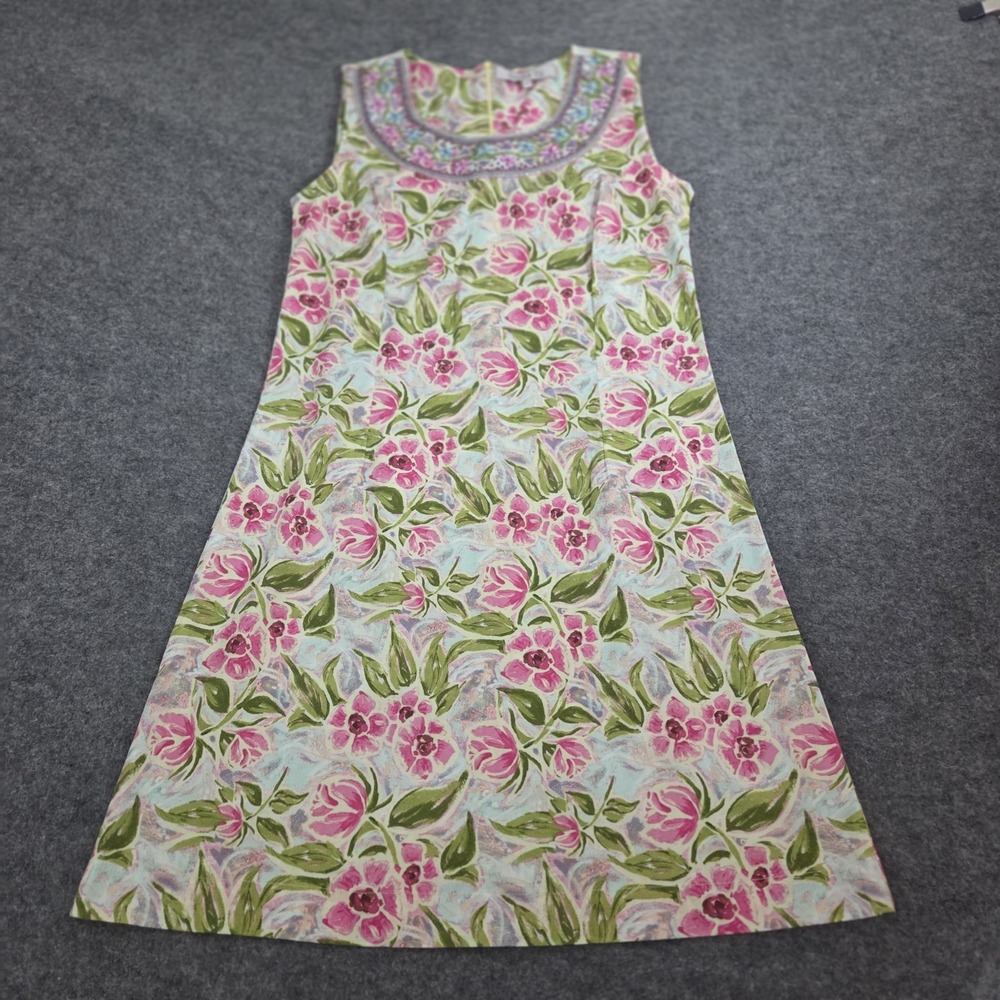 Bella Tu Dress XS Sleeveless Cotton Shift Embellished  Lightweight Boho Beach